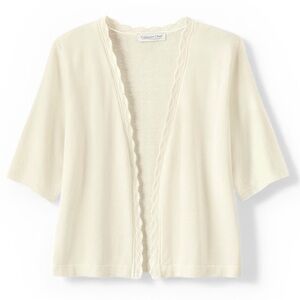 Coldwater Creek Easy Essence Shrug Crema Medium Open Front Crochet Trim Coastal